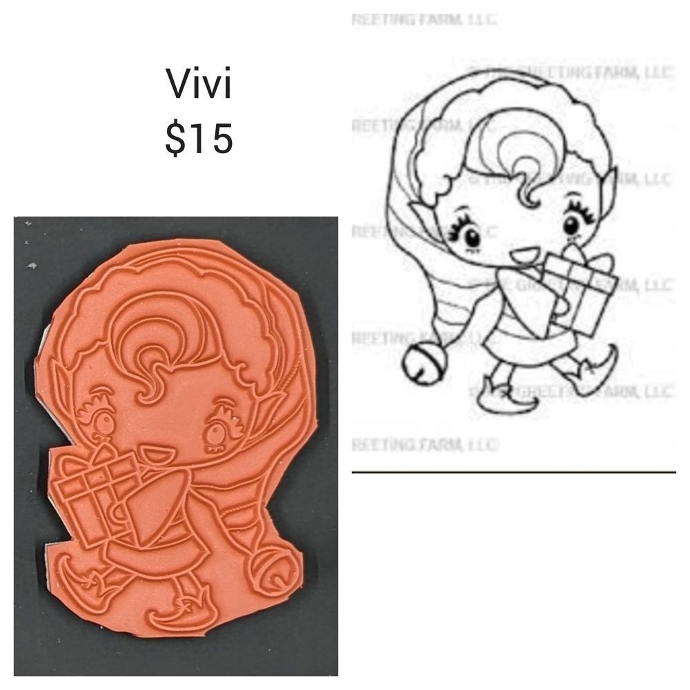 Vivi Holiday Elf Rubber Stamp - Orange